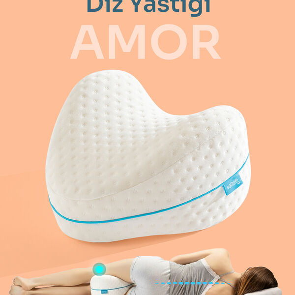 AMOR Visco Kalp Model Diz Arası Yastık Bacak Arası Ortopedik Yastık Visco Yastık 25x25x15cm