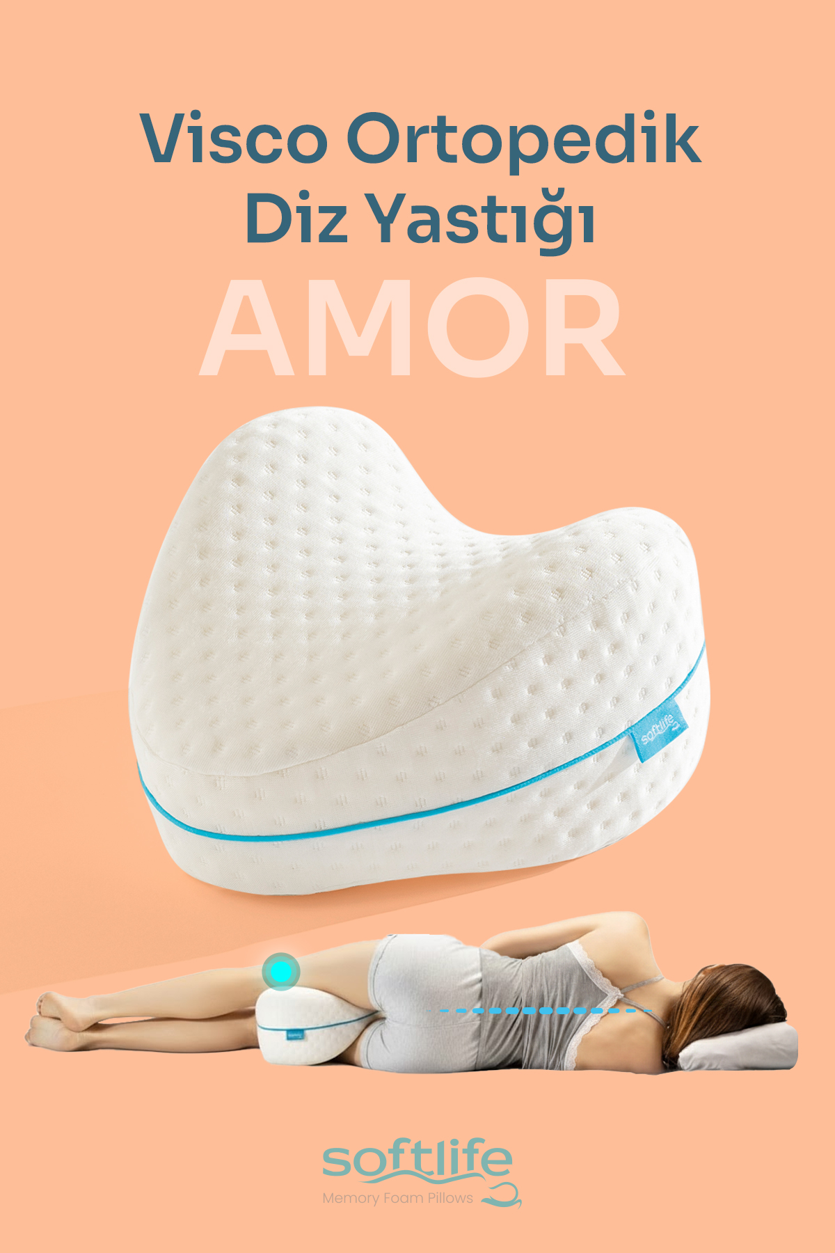 Amor2 AMOR Visco Kalp Model Diz Arası Yastık Bacak Arası Ortopedik Yastık Visco Yastık 25x25x15cm - Görsel 1