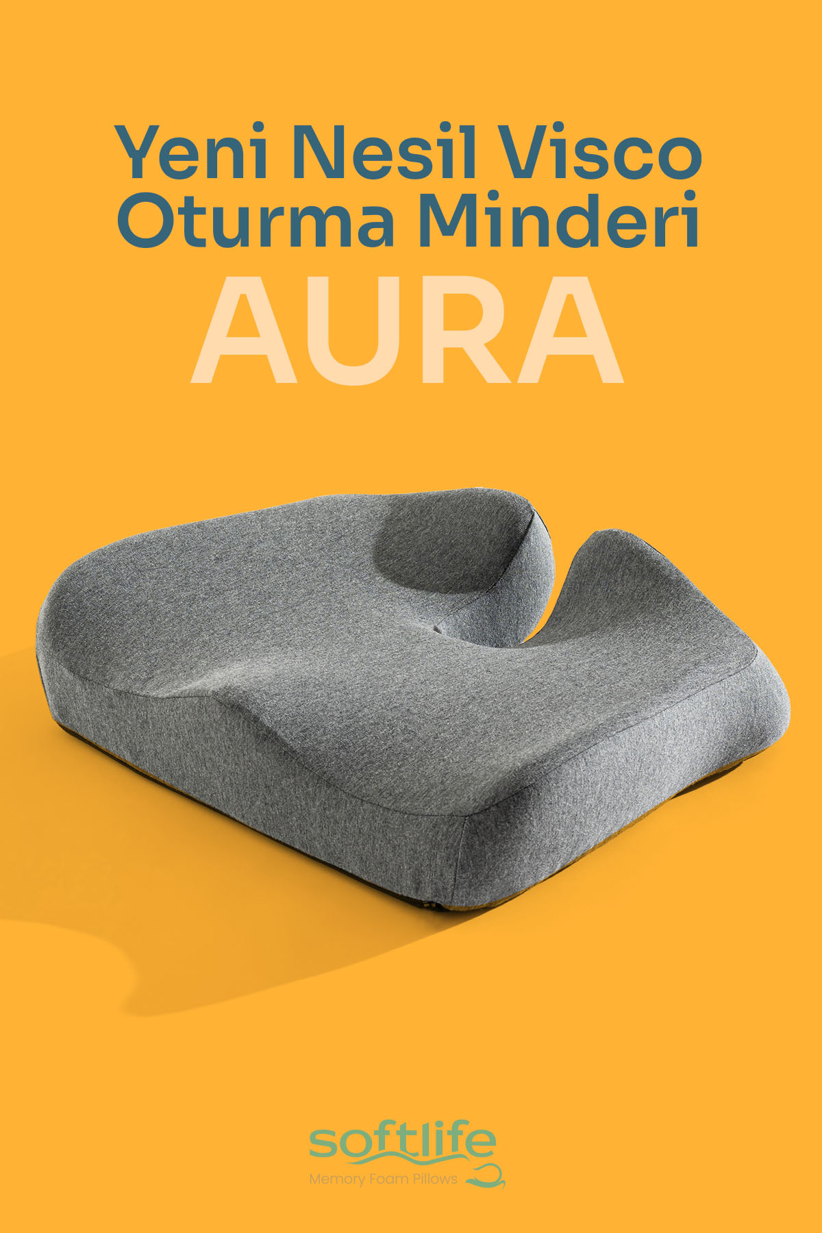 AuraArtboard1 AURA Yeni Nesil Visco Coccyx Oturma Minderi Ortopedik Kuyruk Sokumu Visco Minder 47x41x12 Cm - Görsel 1