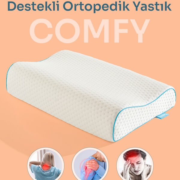 COMFY Visco Çift Boyun Destekli Ortopedik Visko Yastık - 60x40x12/10cm