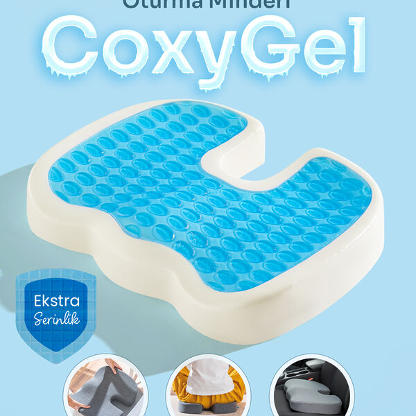 CoxyGel Serinleten Visco Oturma Minderi Jelli Ortopedik Coccyx Kuyruk Sokumu Minderi 45x34x7cm