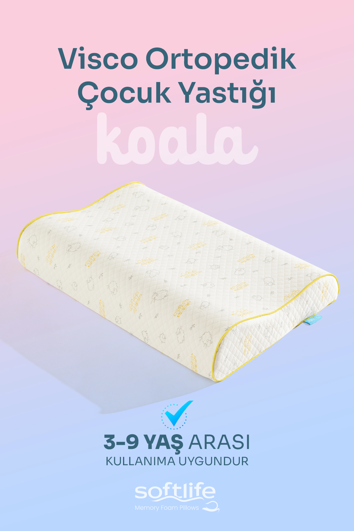 Koala2 Koala Visco Çocuk Yastığı İki Farklı Yükseklikte Boyun Destekli Yastık 47x32x8/6cm - Görsel 1