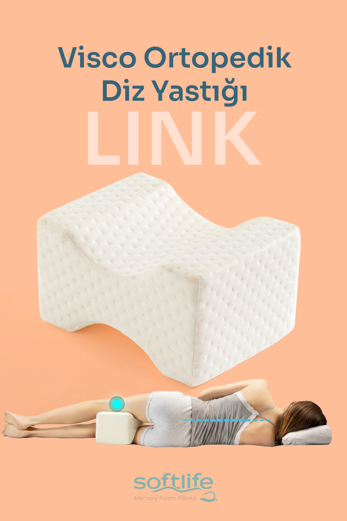 LINK1 LINK Visco H Model Diz Arası Ortopedik Yastık Bacak Arası Yastık Visco Yastık 25x19x14cm - Görsel 1