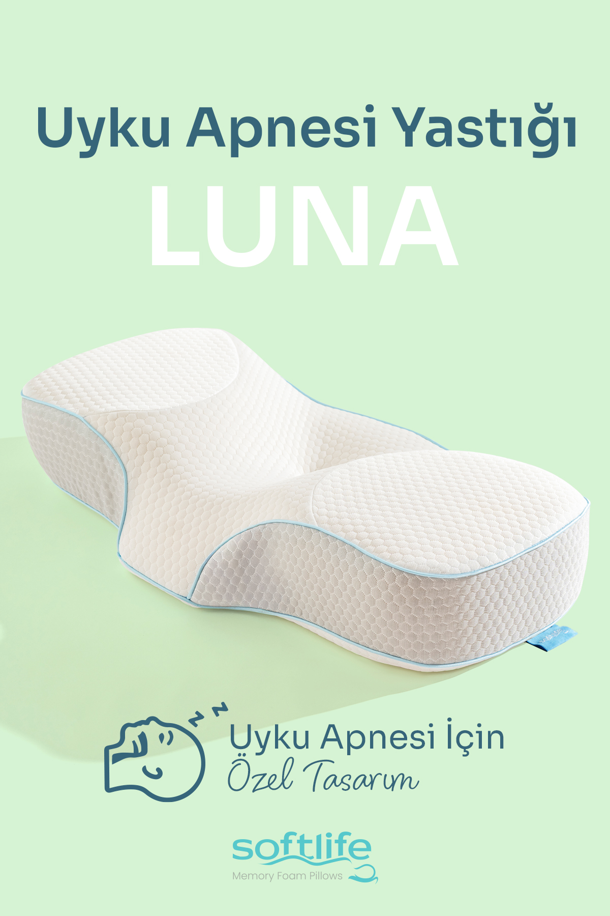 LUNA LUNA Visko Apne Yastığı Horlama Azaltıcı Ortopedik Visco Yastık 67x36x13cm - Görsel 1