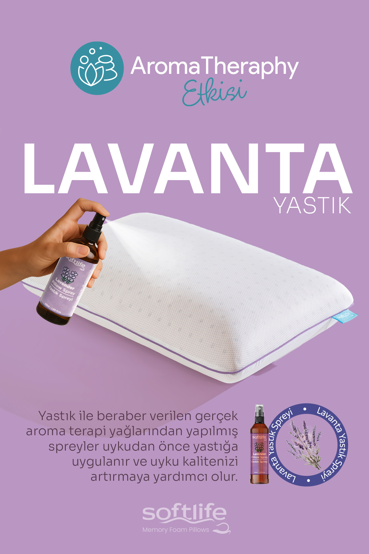 Lavanta1 Aroma Terapi Lavanta Visco Yastık Ve Yastık Spreyi 60x40x15cm - Görsel 1