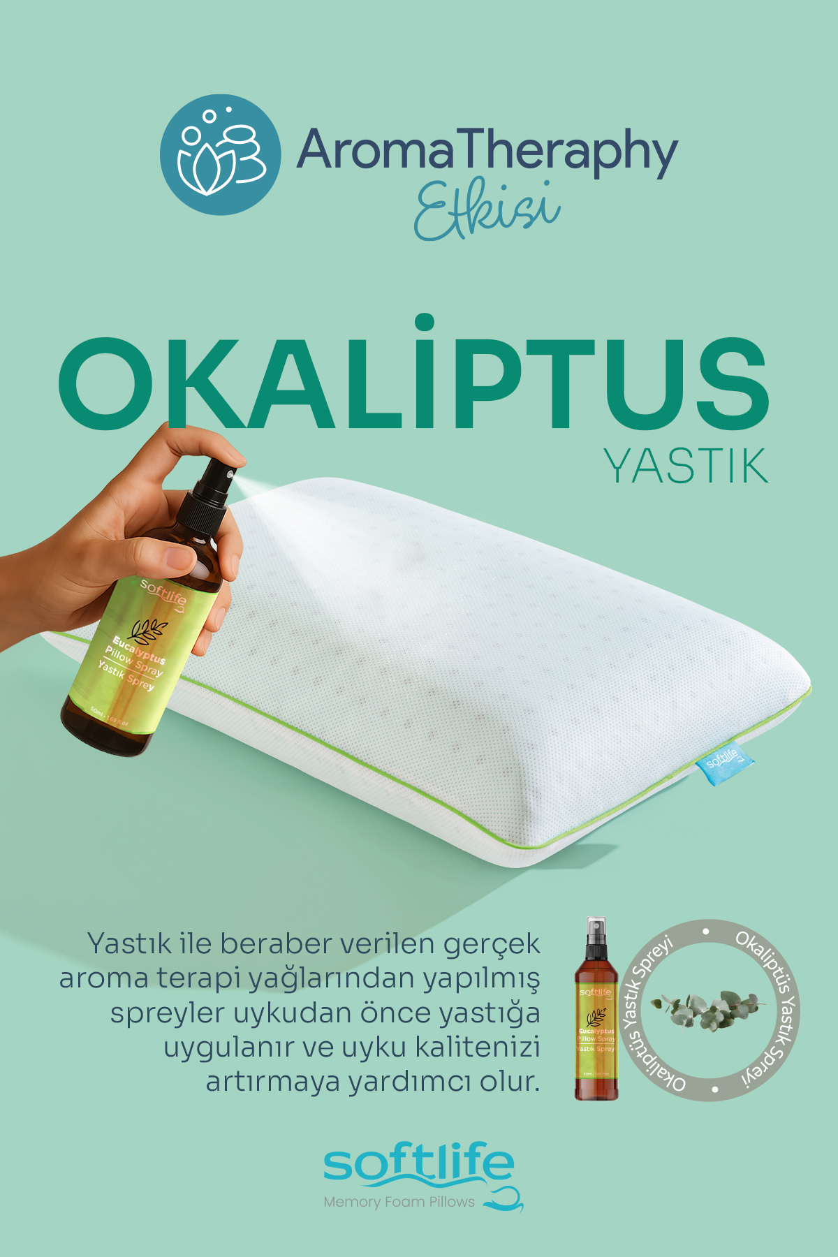 Okaliptus3 Aroma Terapi Okaliptüs Visco Yastık Ve Yastık Spreyi 60X40X15cm - Görsel 1