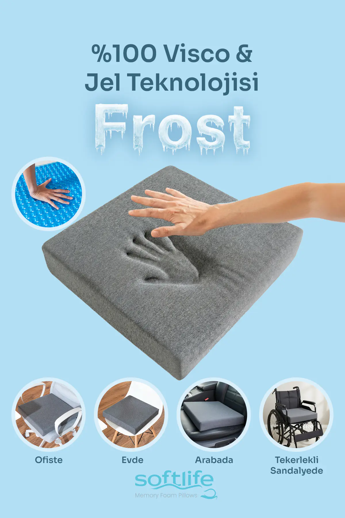 FROST Double Jelli Visco Tekerlekli Sandalye Minderi Visko Kare