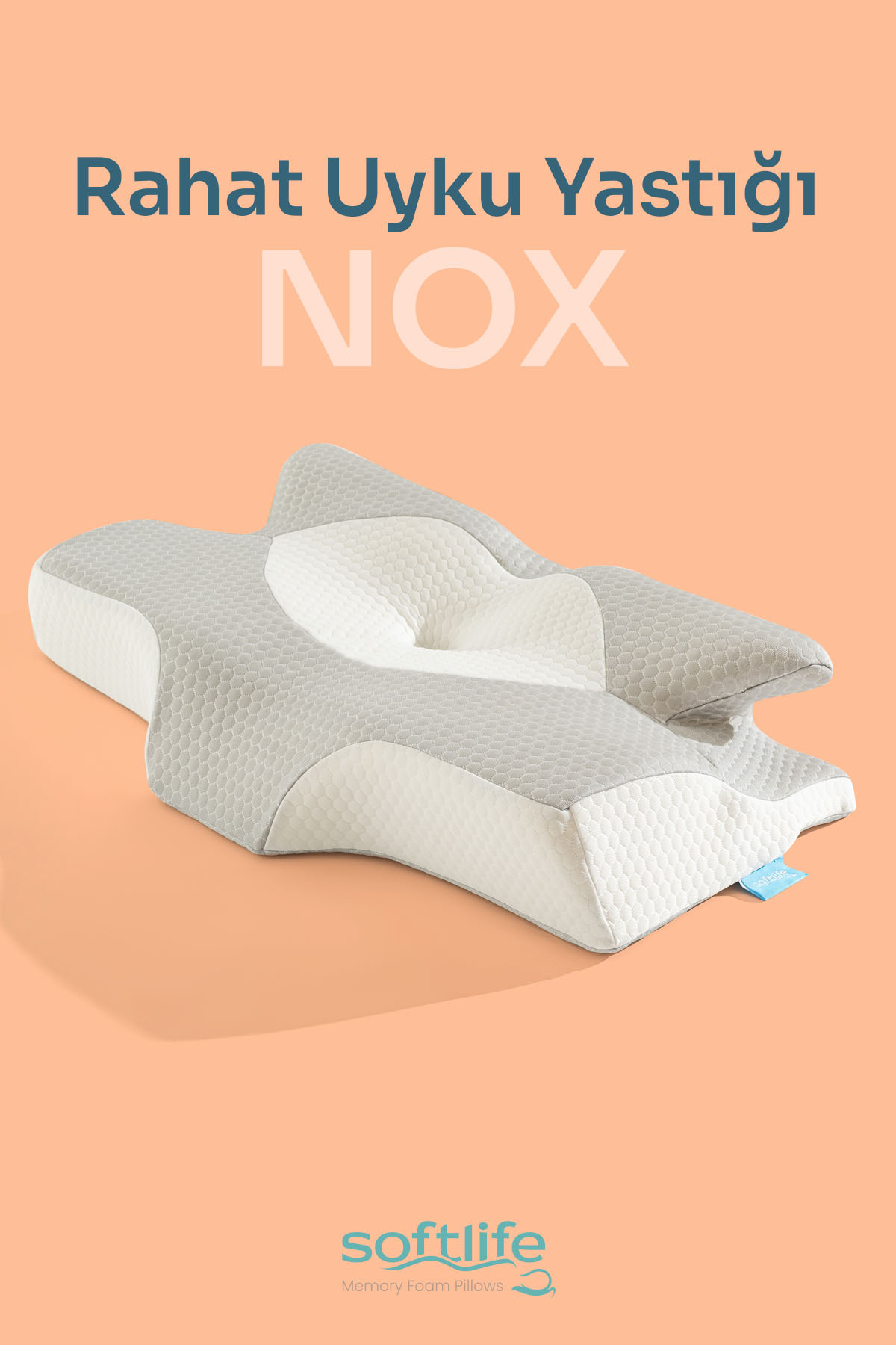 1_org_zoom.jpg NOX Boyun Destekli Ortopedik Visco Yastık Gri - Rahat Uyku ve Güzellik Yastığı 64x38x12,5 cm - Görsel 1